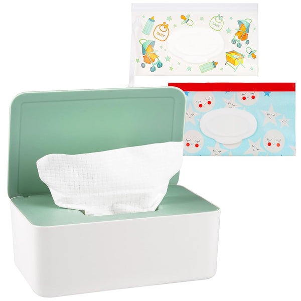 Diaper Wipes Dispenser Holder, Keeps Wipes Fresh Tissue Container with Lid (Green)