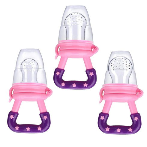 Baby Food Feeder, 3 Pack Silicone Fruit Pacifier Teething Pouches, Pink by Mluchee