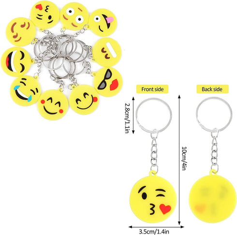 64 Pack Mini Emoticon Keychain Plush (16 expressions), Cute Keychains for Kids, Party Favors, Valentine's Day Gifts