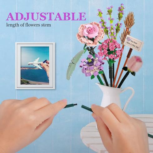 OSDUE Sets, 547 Mini Bricks Flower Bouquet Building Artificial Flowers, DIY Unique Decoration Home, Pieces Botanical
