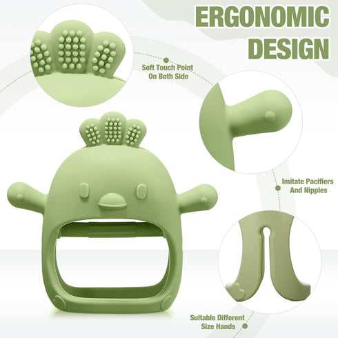 3 Pack Baby Teether Teething Toys for 0-6 Months - Silicone Anti Dropping Infant Hand Teether Pacifiers (Olive Green,