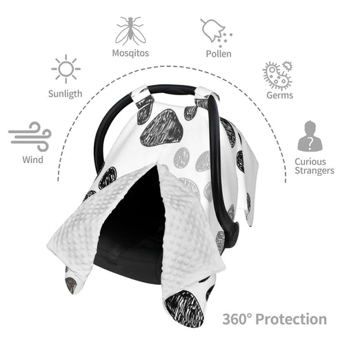 Zhbvncp Dog Paw Print Black White Baby Car Seat Cover & Breastfeeding Nursing Cover - Breathable Stretch Fabric