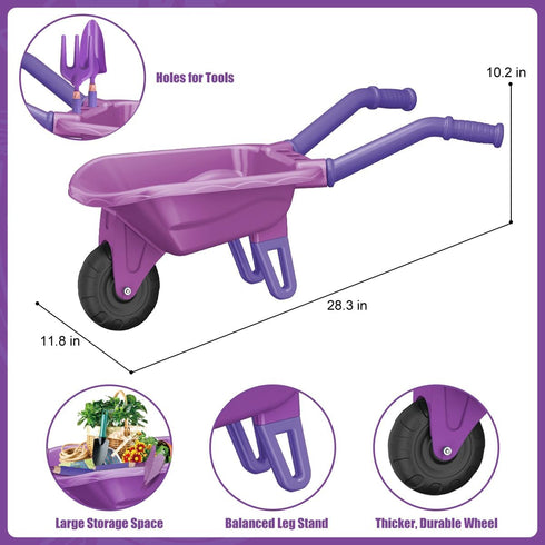 15 PCS Kids Gardening Tool Set with Wheelbarrow, Flower Pot, Storage Bag, Rake, Fork, Shovel, Apron for Outdoor Play