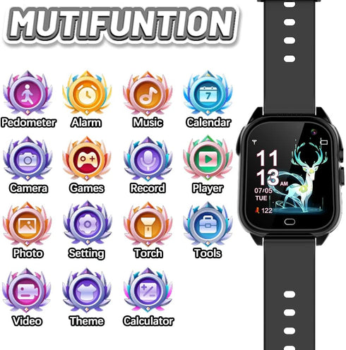OVV Kids Waterproof Smart Watch - Boys Girls Age 3-12 with 26 Games, 1.44'' HD Touch Screen, Music Player