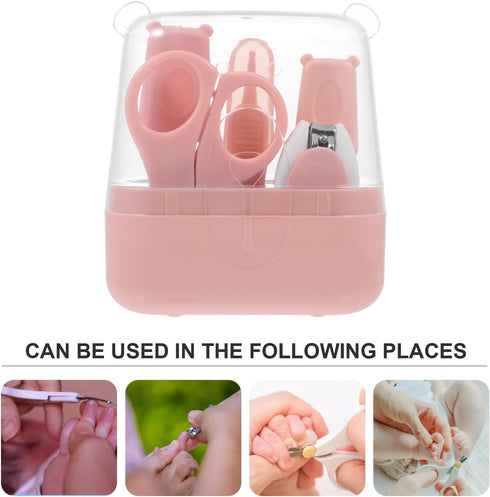 Set Wakauto Nail Clipper and Scissor Kit for Infants, Pink Manicure and Pedicure Grooming Tools with Safety Blades