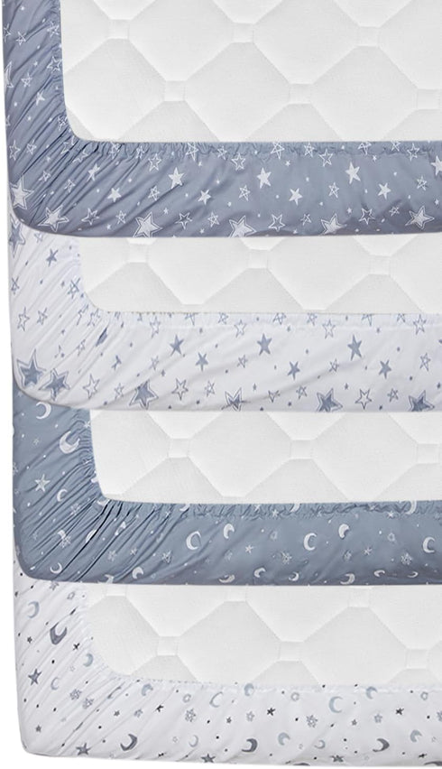 FIGEPO 4 Pack Set Star and Moon Neutral Unisex Fitted Baby Sheets for Baby Boys or Girls (Crib Sheets)