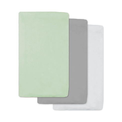 American Baby Company 15" x 33" Fitted Bassinet Sheet, 100% Natural Cotton Jersey Knit, Celery/Gray/White - Pack of 3