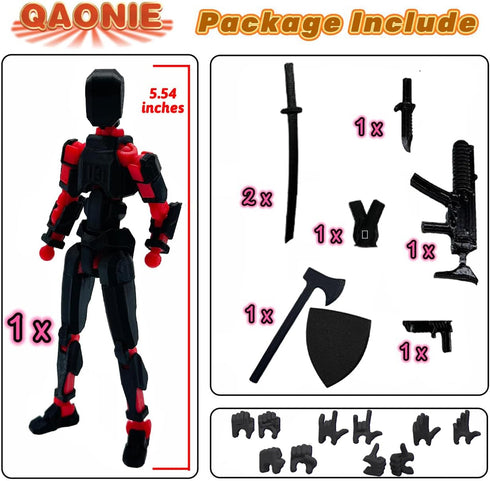 (Assembly Completed) 3D Printed Figure 5.54-inch Dummy13 with Weapon Expansion Set, Movable Desk Decoration, Black