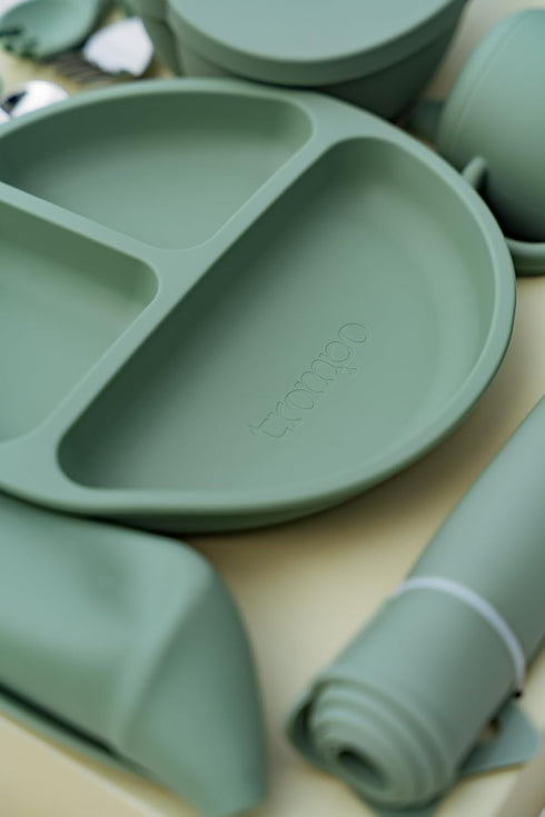 Trompo Set 10 2 2Forks Food-grade Silicone Baby Feeding Pieces | BPA-Free | Includes Plate, Bowl, Sippy cup, Spoons