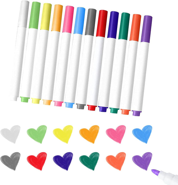 Washable Kids Coloring Markers Set, 12 Erasable Color Marker Replacement Pens for Doodling and Art Projects