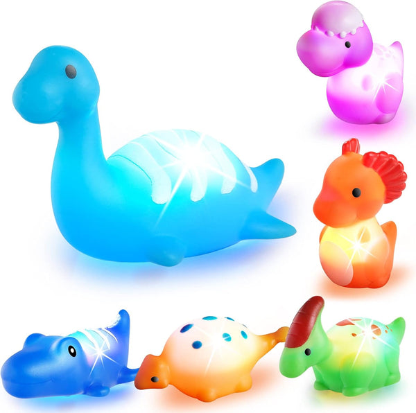 6 Packs Bath Toys for Toddlers 1-3: Light-Up Floating Dinosaur Baby Toddler Bath Toys Set for Kids Birthday