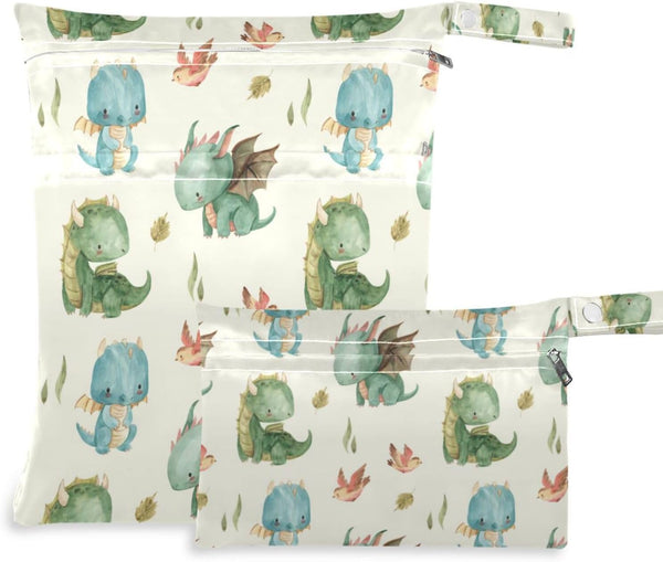 GOODOLD Watercolor Dragon Wet Dry Bag for Baby Cloth Diaper Waterproof Reusable Travel