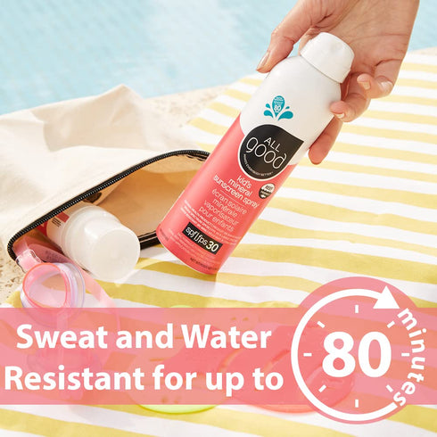 30, (6 oz) All Good Baby & Kids Sunscreen Spray - UVA/UVB Broad Spectrum, SPF Zinc Oxide, Coral Reef Friendly, Water
