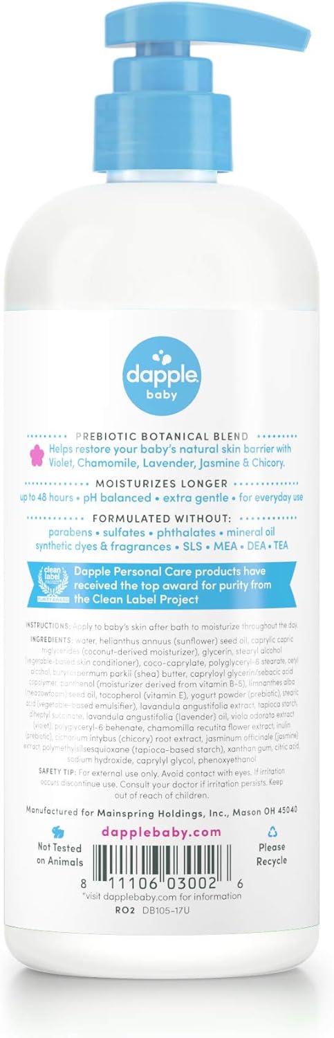 16.9 (Pack 3) DAPPLE Baby Lotion, Fragrance Free Lotion, Plant Based, Hypoallergenic, Fluid Ounces