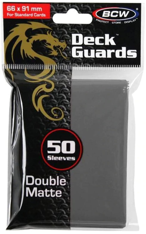 BCW Deck Guard Double Matte Grey Card Sleeves, Acid-Free, Archival-Safe, No PVC, Anti-Glare Matte Finish, 50 Ct