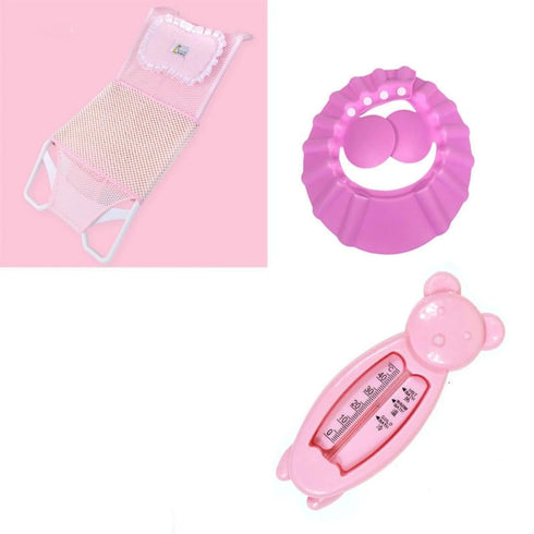 HWUHOQIUR Baby Shower net+Shower Cap+Thermometer Set, Multi-Purpose Color Available in Blue and Pink,