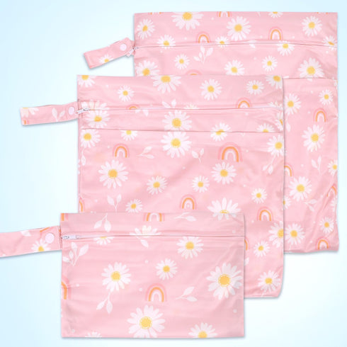 3pcs 2 SML, Baby Cloth Diaper Wet Dry Bags, Waterproof Reusable Wet Bag with Zipper Pockets & Handle, Washable Laundry