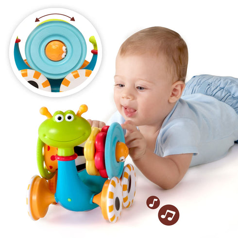 Yookidoo Musical Crawl 'N' Go Snail Toy with Stacker - Promotes Baby's Crawling and Walking. Rolls and Spins Its Shell