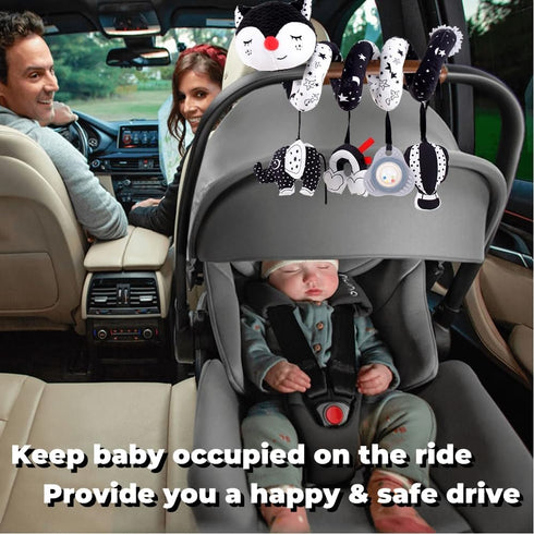 Car Seat Toys for Infants 0-6 Months, High Contrast Hanging Toys for Baby Carseat, Developmental Toys with Music