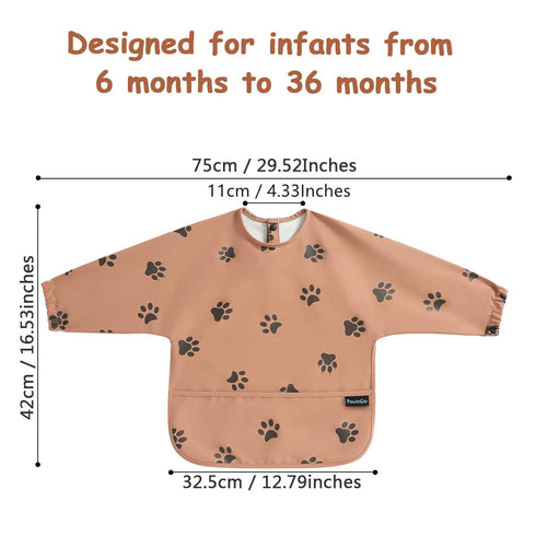PewinGo Weaning Bib with Long Sleeves & BLW, Soft and Skin-Friendly Material, Coverall Bibs for Baby Feeding, Waterproof and Easy to Clean & Machine Washable, for Baby Infant Toddlers (Orange)
