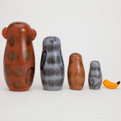 Bits and Pieces - Nesting Monkeys - Hand Painted Wooden Nesting Dolls - Set of 5 Dolls from 6" Tall