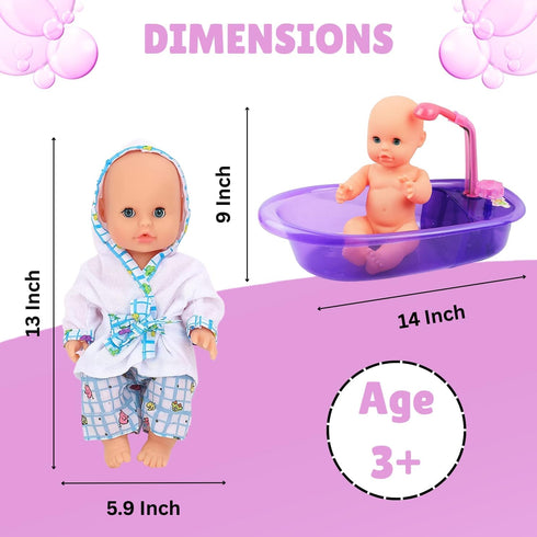 13-Inch Set Liberty Imports Baby Bath Toys Little Newborn Doll Bath - Real Working Bathtub with Detachable Shower Spray