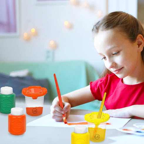 Paint Cups – 10 Pack No Spill Paint Containers with Lids for Kids, Toddler Art Supplies Paint Cups with Brushes
