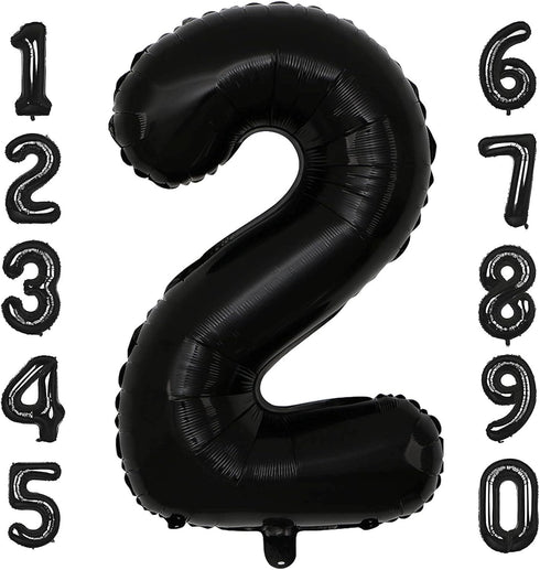 40 Inch Black Number 2 Balloons for Birthday Party Decorations, Helium Giant Black 2 Balloons, Anniversary Baby Shower