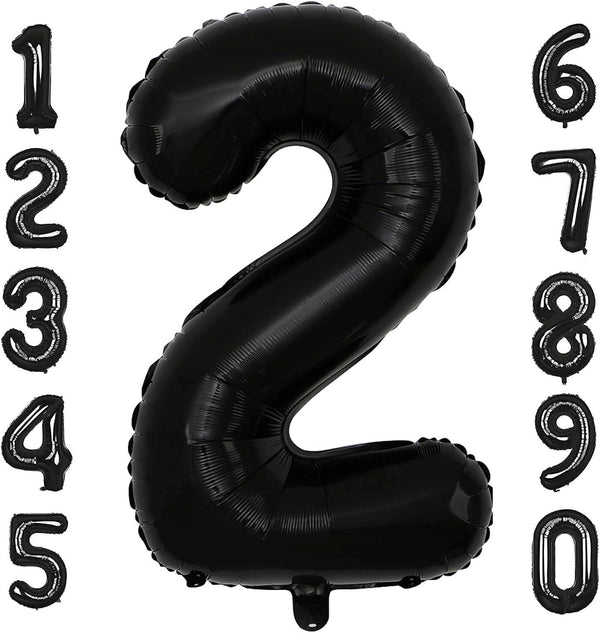 40 Inch Black Number 2 Balloons for Birthday Party Decorations, Helium Giant Black 2 Balloons, Anniversary Baby Shower