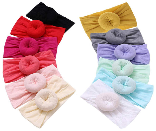 Qandsweet Baby Headbands, Circle Bows Knotted Soft Silk Nylon Headwraps for Newborn Infant Toddlers