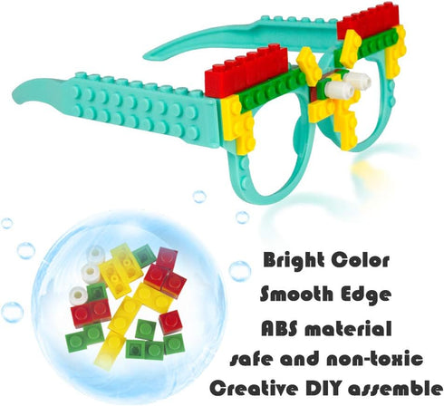 Woby Party Favor for Kids, Building Block Glasses DIY Stacking Block Bricks Party Glasses, 9 Pcs