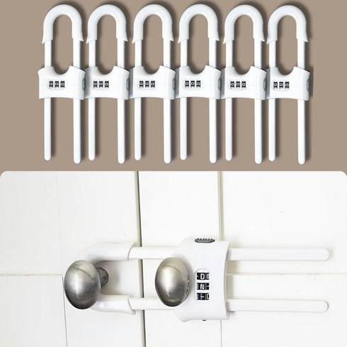 Premium Child-Proof Safety Bundle: 6 Adjustable Sliding Cabinet Door Code Locks & 2 Fridge Freezer Lock Latch Sets