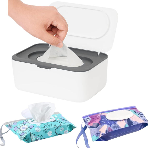 Wipes Dispenser with 2Pcs Portable Travel Refillable Wipe Holder,Reusable Wipe Holder Box
