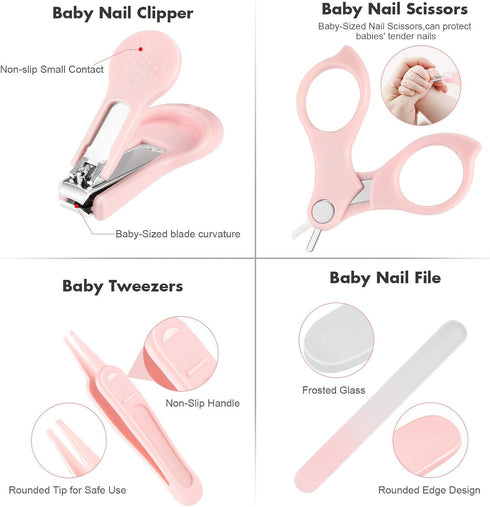 Baby Nail Clippers, 4-in-1 Safe Nail Kit with Cute Case for Newborn, Infant, Toddler - Light-Rose