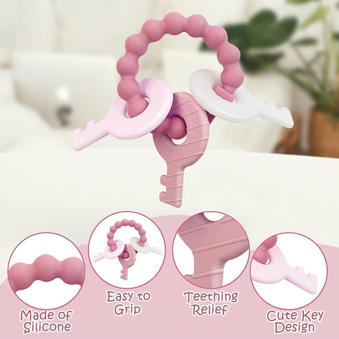 YAPROOM Silicone Teething Keys for 6-18 Month Baby, Cute Keys Teether Ring for Infants