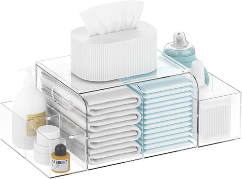 Jumyee Acrylic Diaper Caddy, Clear Detachable Diaper Storage Organizer for Baby Changing