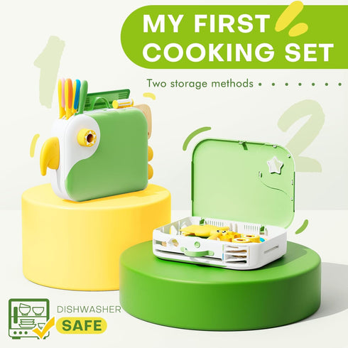 Set Set,Safe Set Toddler Cooking with Storage Box-Kids Kitchen PP Material Montessori Kitchen Tools for Real