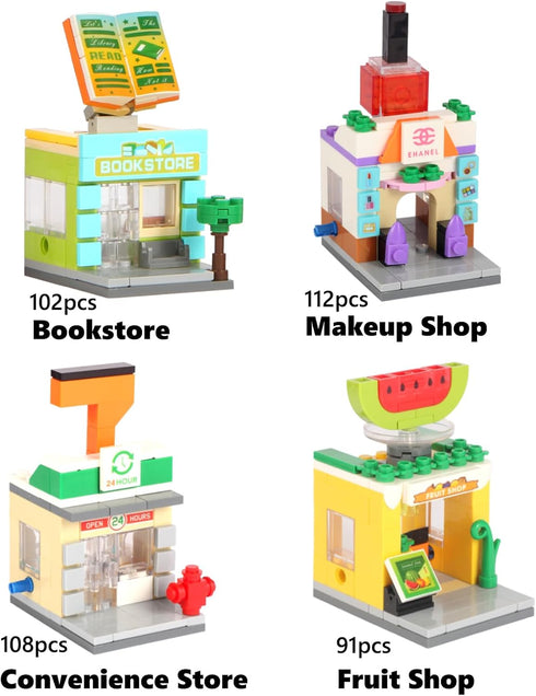 BIZNESMEN 8 1 Set 8 Pack (894 6+ in Mini City Street Scene Building Blocks - Toy Shops: Beauty, Supermarket, Music