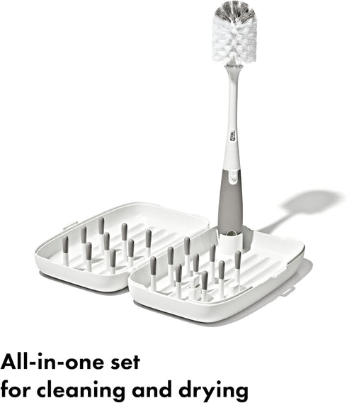 OXO Tot Compact Travel Drying Rack with Bottle Brush - Gray