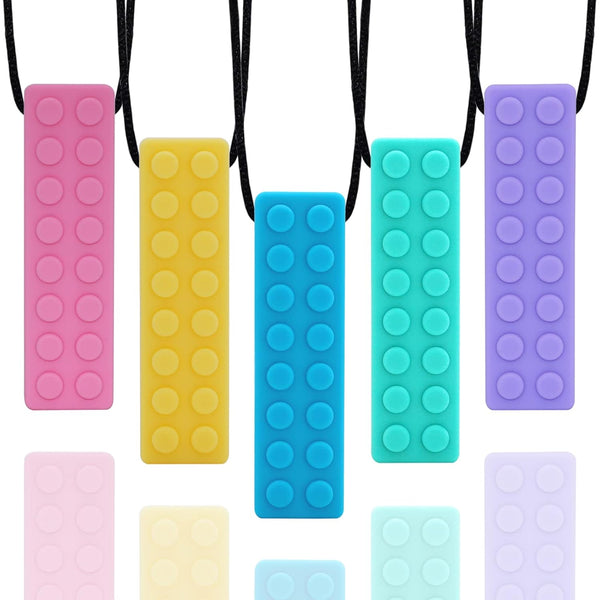 Chewy Necklaces for Sensory Kids, Building Block Chew Necklace Bundle for Boys and Girls, 5 Pack