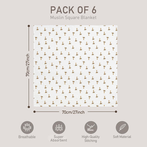 6 Pack GLLQUEN BABY Receiving Blanket Boy Cotton Muslin Swaddle Blankets Girl Newborn Squares Breathable & Soft Thin