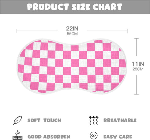 J JOYSAY 22''x11'' 4 Set sizex2 Checkered Plaid Hot Pink Baby Burp Cloths for Boys Girls Large Cotton Layer Burp