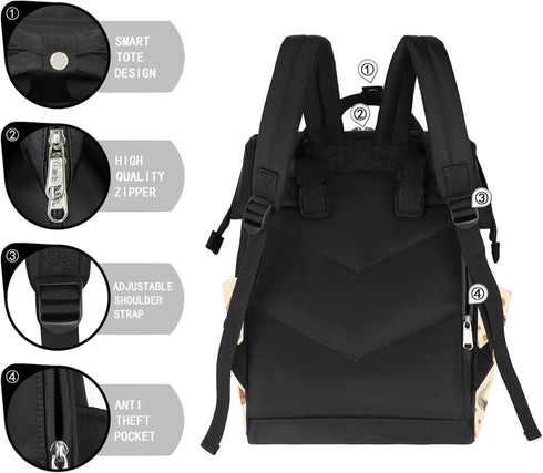Hsnar Backpack Lovely Mushroom Waterproof Diaper Bag Large Capacity Baby Bag with Stroller Straps, Multi-Pocket Diaper