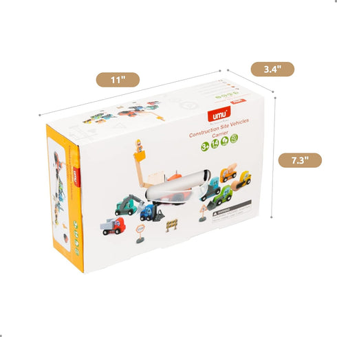 14 3 5 umu Construction Toy Cars PCS Wooden Kids Mini Vehicles for Toddlers, Compatible to Thomas Train Toys Railway