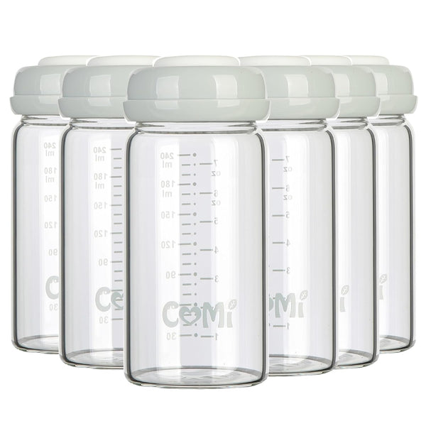 COMI Wide Neck Glass Breastmilk Collection n Storage Bottle, 8oz with Screw