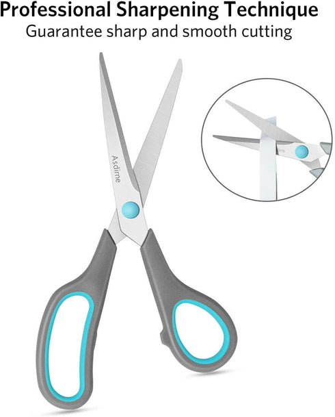 Scissors Set of 4, Premium Stainless Steel Razor Blades, Ergonomic Semi-Soft Rubber Grip, Suitable for School, Office and Family Daily Use, 9.6''/8.5''/6.4"/5.4", Blue&Gray by Asdirne
