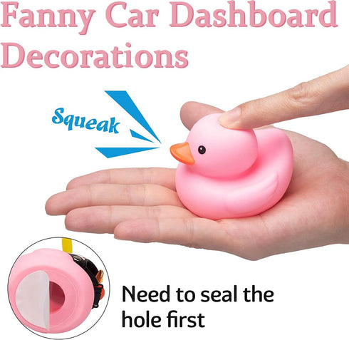wonuu Pink Duck Car Dashboard Decorations Rubber Duck Car Ornaments with Propeller Helmet Sunglasses Gold Chain