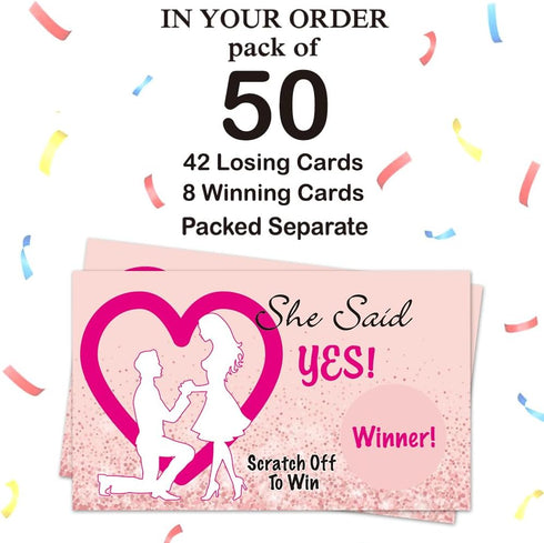 50 Pack She Said Yes Scratch Off Game, Engagement Proposal Cards for Couples, Bachelorette Party Ideas, Bridal Shower