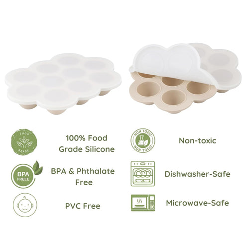 3-Pack 10 1oz/1.5-2 PandaEar Silicone Baby Food Freezer Trays with Lids - Small Portions per Tray (Approx. tbsp)