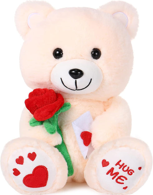 10 Inches Plush Toy, Rose Plush Stuffed Animal Valentine's Day Bear, Heart Rose for Girlfriend, Mother's Day